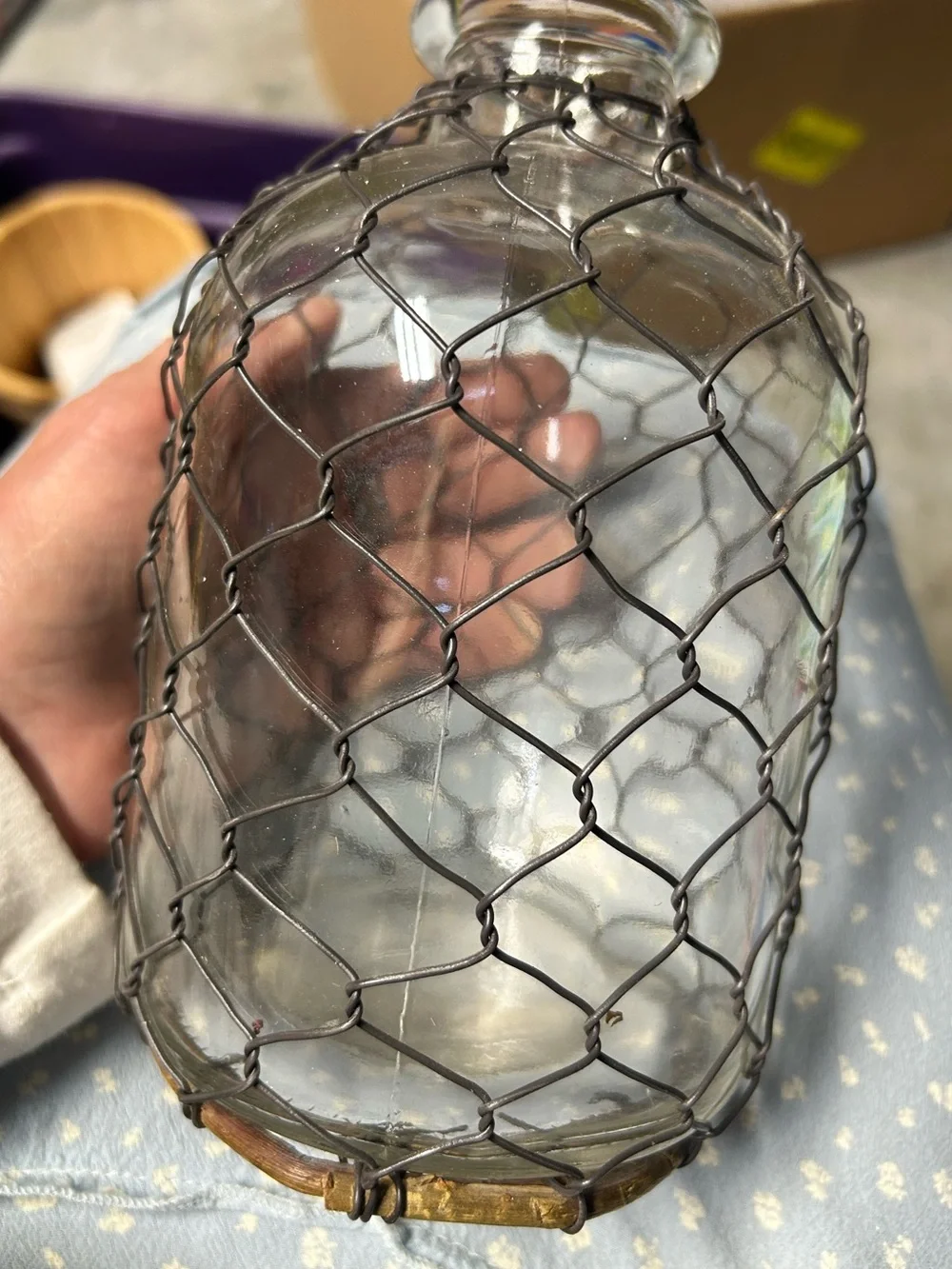 Wire Mesh Bottle Vase Glass Clear Black Wire Rustic Round